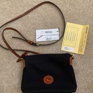 Dooney & Bourke Black Crossbody Bag with Brown Trim